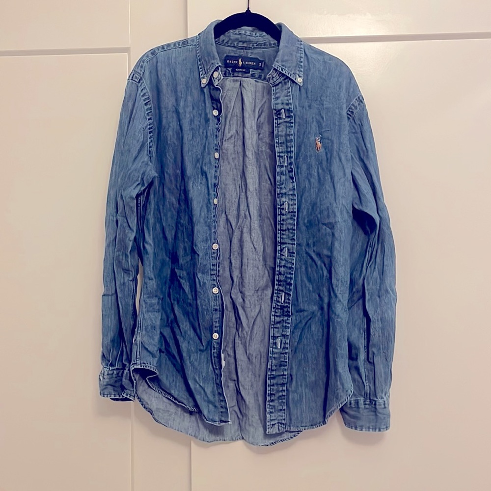 RALPH LAUREN Loose Fit Denim Button-Up Shirt Size S